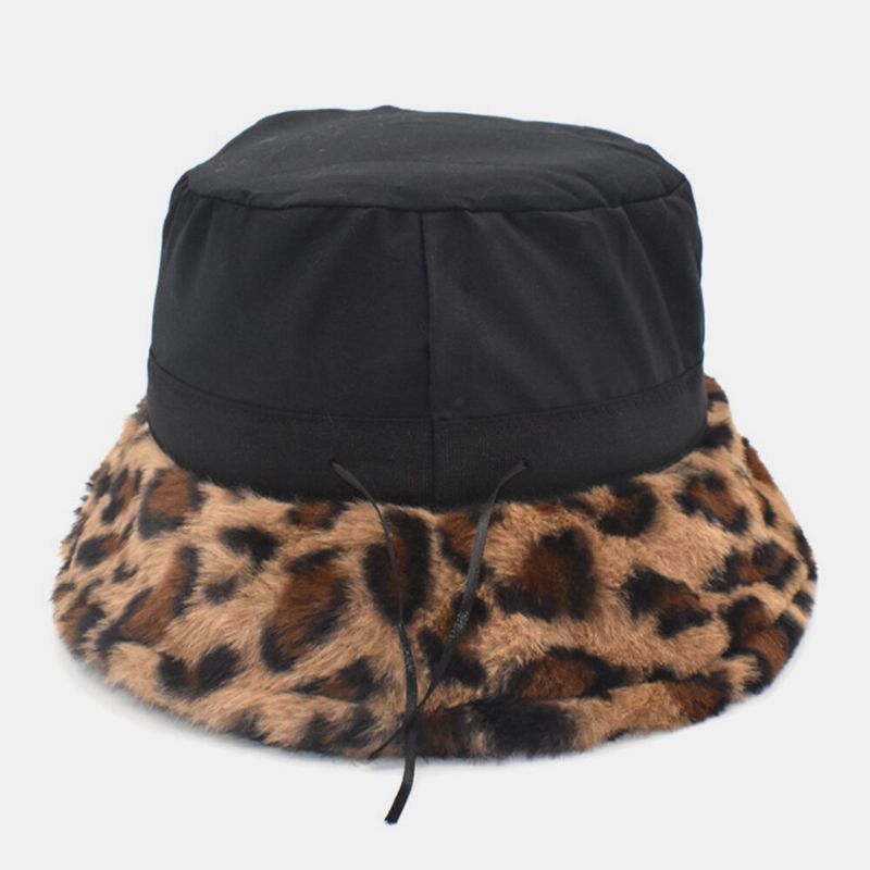 Kvinnor Lammhår Varmt Mjukt Leopardmönster Casual Personality Bucket Hat