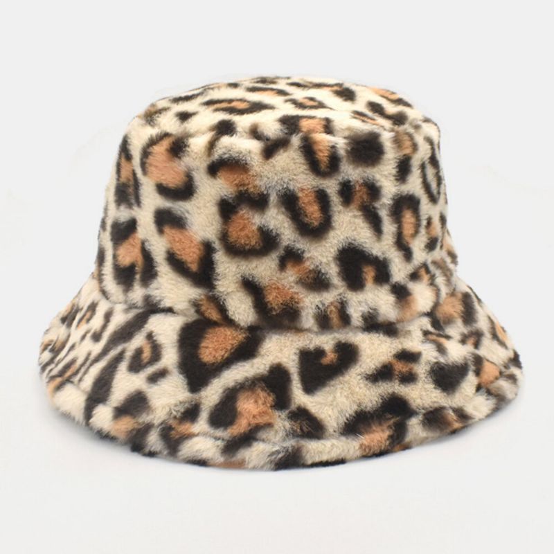 Kvinnor Lammhår Varmt Mjukt Leopardmönster Casual Personality Bucket Hat