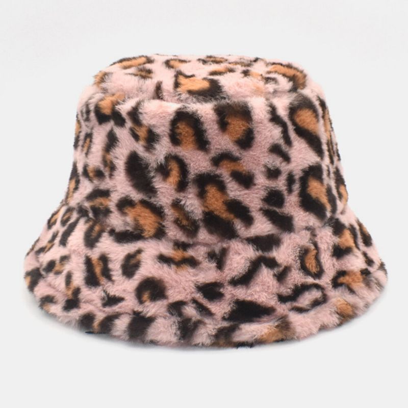 Kvinnor Lammhår Varmt Mjukt Leopardmönster Casual Personality Bucket Hat