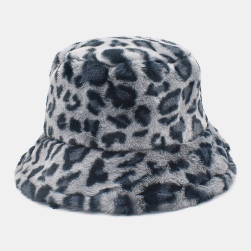 Kvinnor Lammhår Varmt Mjukt Leopardmönster Casual Personality Bucket Hat