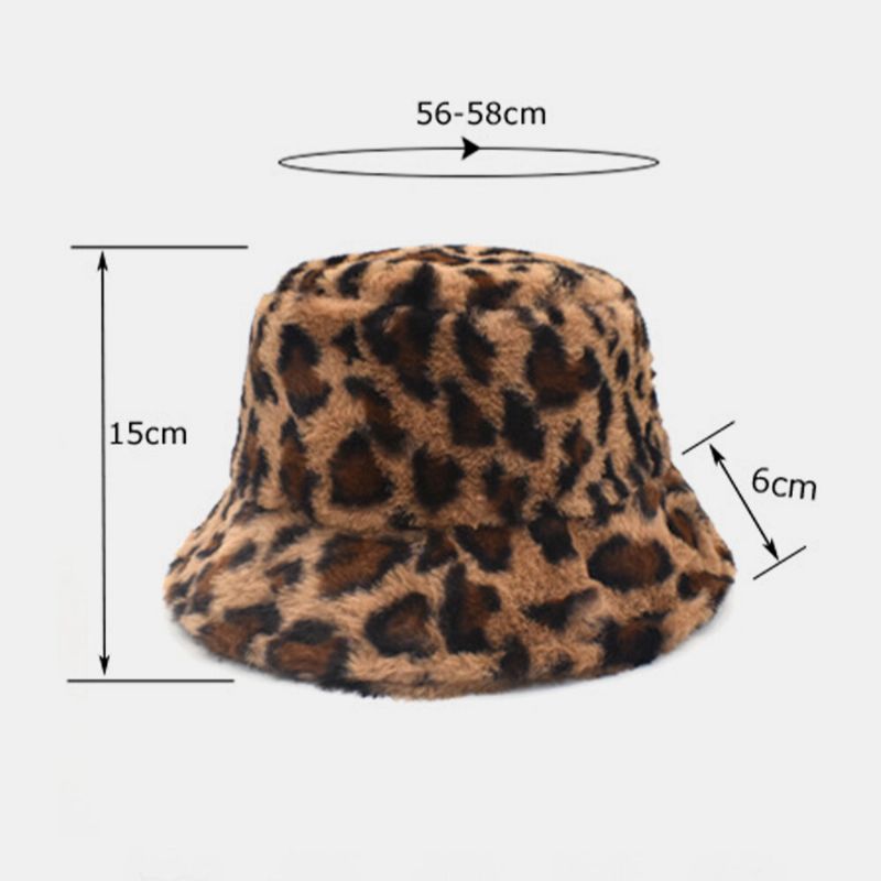 Kvinnor Lammhår Varmt Mjukt Leopardmönster Casual Personality Bucket Hat