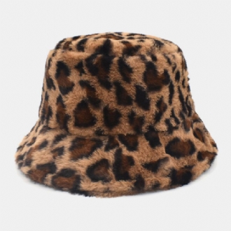 Kvinnor Lammhår Varmt Mjukt Leopardmönster Casual Personality Bucket Hat