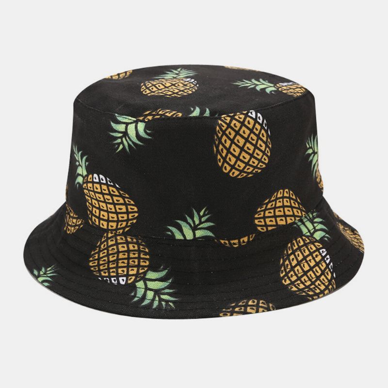 Kvinnor Män Dubbelsidig Frukt Ananas Mönster Utomhus Casual Sunshade Bucket Hat