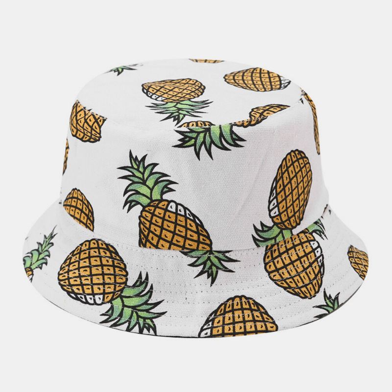 Kvinnor Män Dubbelsidig Frukt Ananas Mönster Utomhus Casual Sunshade Bucket Hat