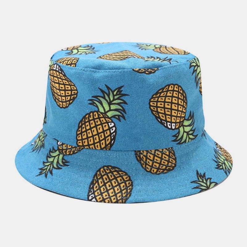 Kvinnor Män Dubbelsidig Frukt Ananas Mönster Utomhus Casual Sunshade Bucket Hat