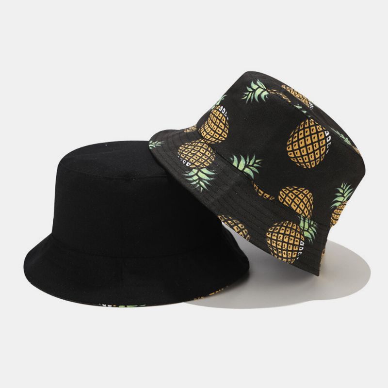 Kvinnor Män Dubbelsidig Frukt Ananas Mönster Utomhus Casual Sunshade Bucket Hat