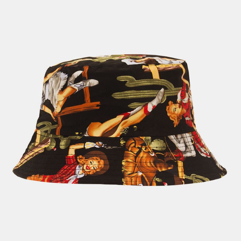 Kvinnor Män Karaktär Blommönster Utomhus Casual Sunshade Bucket Hat