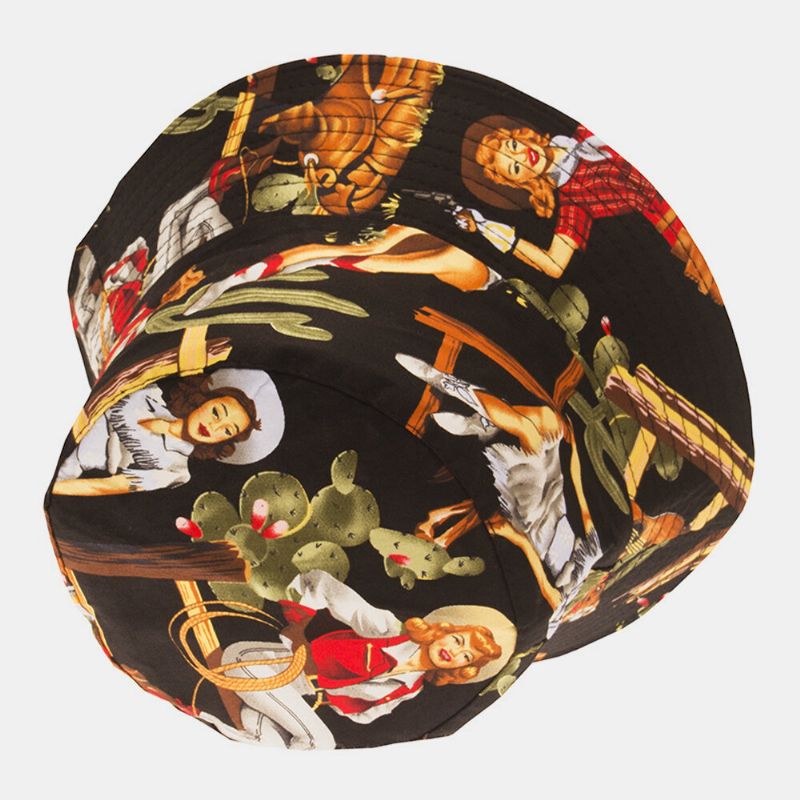 Kvinnor Män Karaktär Blommönster Utomhus Casual Sunshade Bucket Hat