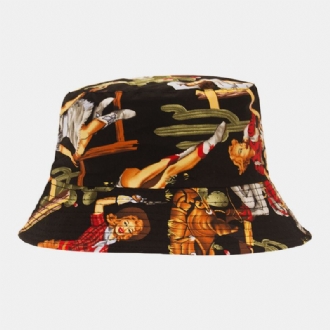 Kvinnor Män Karaktär Blommönster Utomhus Casual Sunshade Bucket Hat