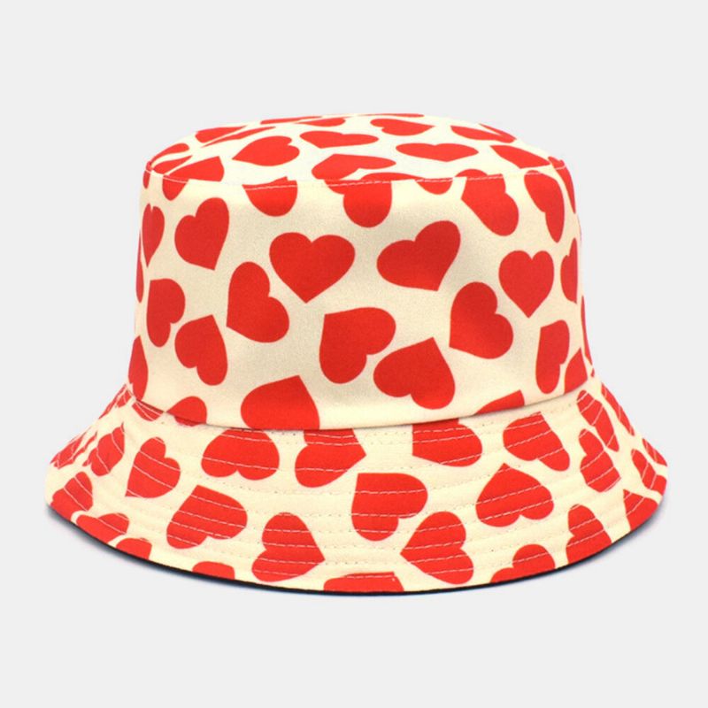 Kvinnor Män Love Print Mönster Dubbelsidig Utomhus Casual Sunshade Bucket Hat