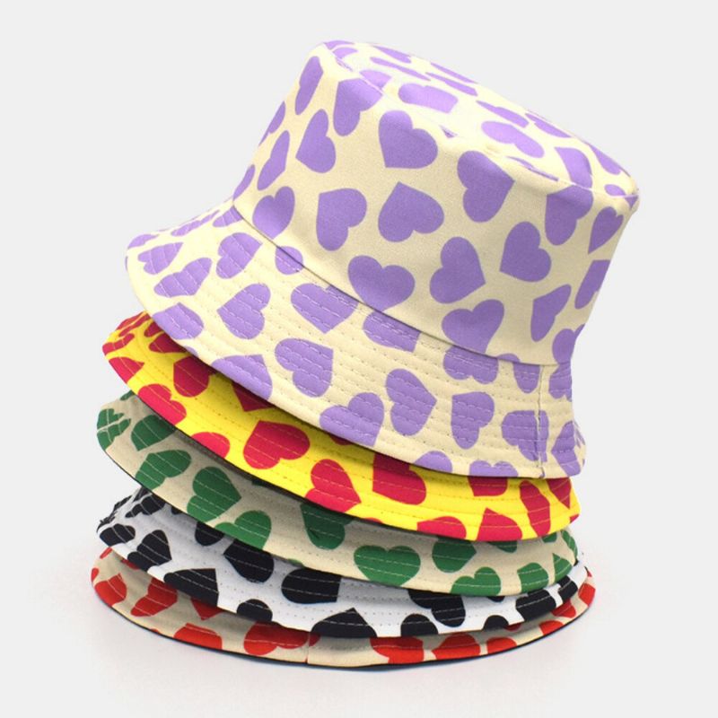 Kvinnor Män Love Print Mönster Dubbelsidig Utomhus Casual Sunshade Bucket Hat