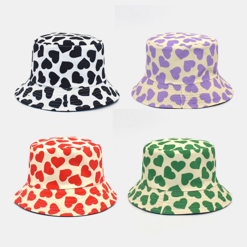 Kvinnor Män Love Print Mönster Dubbelsidig Utomhus Casual Sunshade Bucket Hat