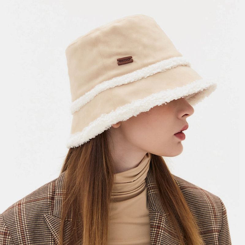 Kvinnor Mocka Lammhår Fritidsmode Elegant Hålla Varm Utomhus Bucket Hat