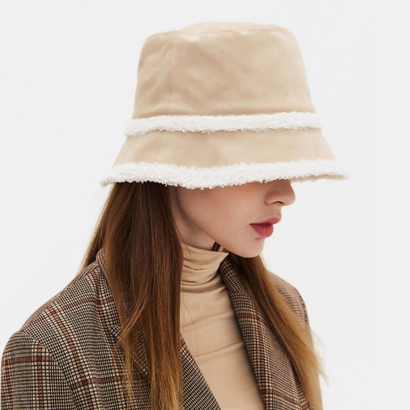 Kvinnor Mocka Lammhår Fritidsmode Elegant Hålla Varm Utomhus Bucket Hat