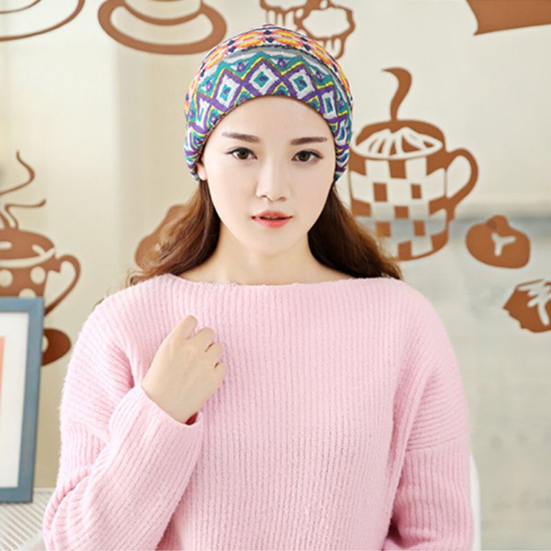 Kvinnor Multi-purpose Printing Turban Keps Casual Sommar Utomhus Hals Damask Bra Elastisk Mjuk Beanie Hatt