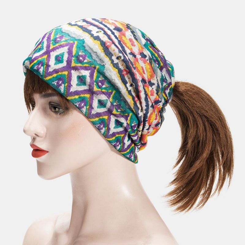 Kvinnor Multi-purpose Printing Turban Keps Casual Sommar Utomhus Hals Damask Bra Elastisk Mjuk Beanie Hatt