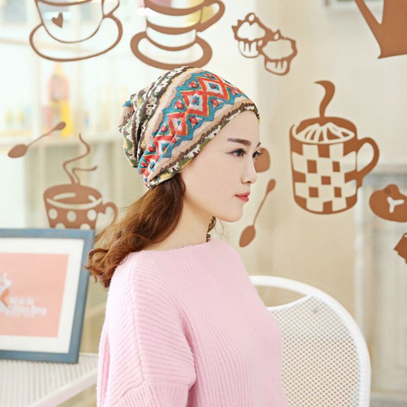 Kvinnor Multi-purpose Printing Turban Keps Casual Sommar Utomhus Hals Damask Bra Elastisk Mjuk Beanie Hatt