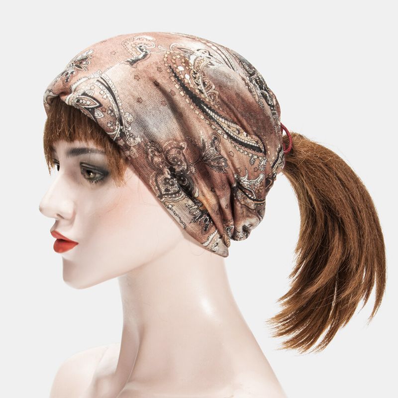 Kvinnor Multi-purpose Printing Turban Keps Casual Sommar Utomhus Hals Damask Bra Elastisk Mjuk Beanie Hatt