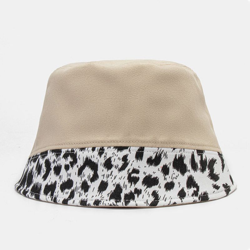 Kvinnor Patchwork Leopard Mönstertryck Solhatt Bomull Mode All-match Sunscreen Bucket Hat