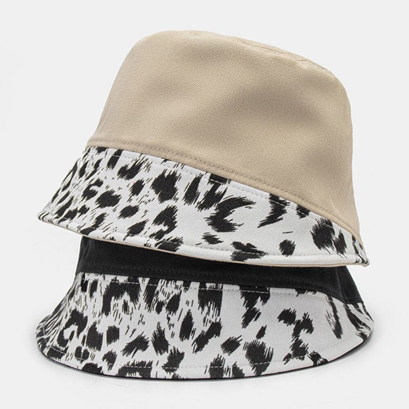 Kvinnor Patchwork Leopard Mönstertryck Solhatt Bomull Mode All-match Sunscreen Bucket Hat