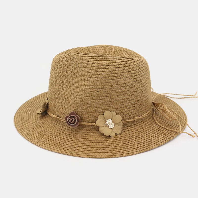 Kvinnor Solskydd Rese Strand Solhatt Blomsterdekoration Elegant Jazzhatt Halmhatt