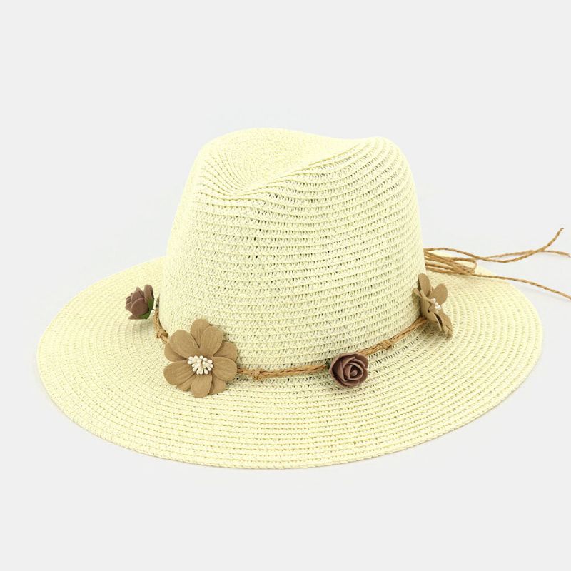 Kvinnor Solskydd Rese Strand Solhatt Blomsterdekoration Elegant Jazzhatt Halmhatt