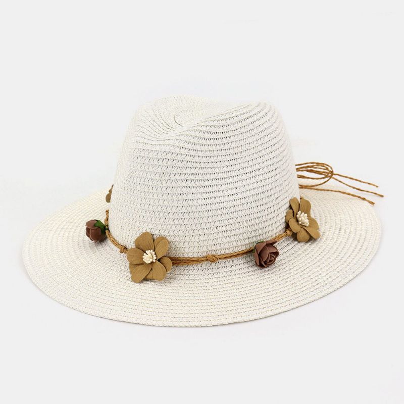 Kvinnor Solskydd Rese Strand Solhatt Blomsterdekoration Elegant Jazzhatt Halmhatt