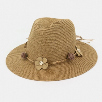 Kvinnor Solskydd Rese Strand Solhatt Blomsterdekoration Elegant Jazzhatt Halmhatt