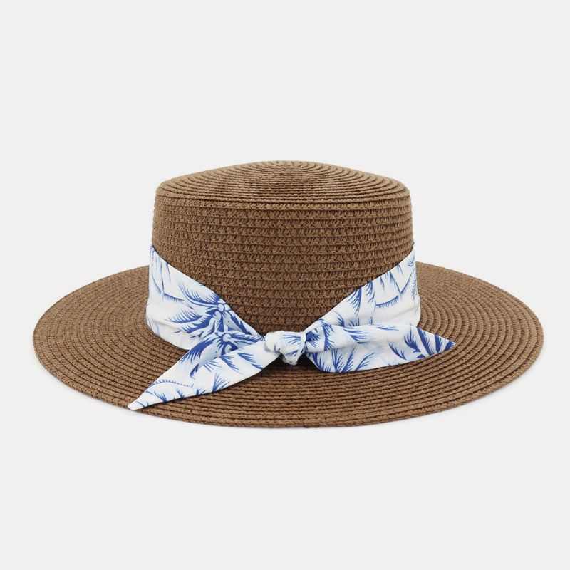 Kvinnor Solskydd Resor Strandsolhatt Elegant Bowknot Jazzhatt Platt Hatt Halmhatt