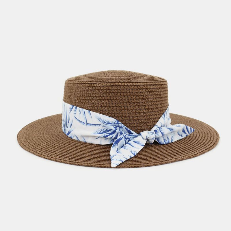 Kvinnor Solskydd Resor Strandsolhatt Elegant Bowknot Jazzhatt Platt Hatt Halmhatt