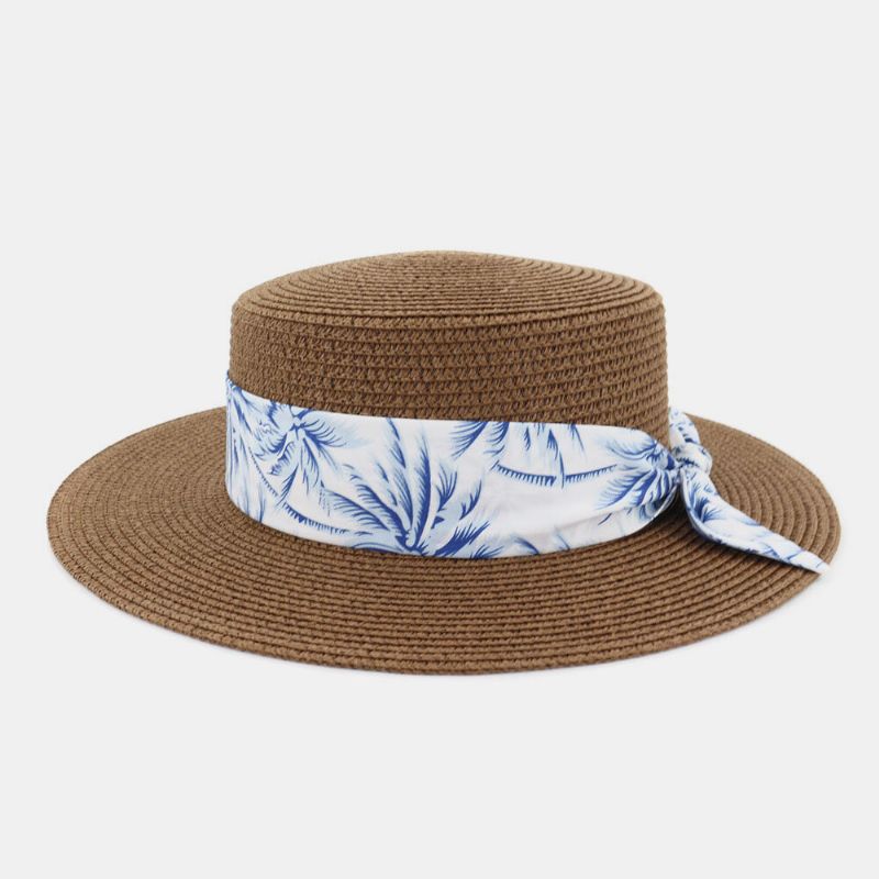 Kvinnor Solskydd Resor Strandsolhatt Elegant Bowknot Jazzhatt Platt Hatt Halmhatt