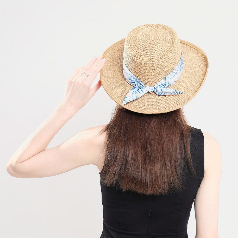 Kvinnor Solskydd Resor Strandsolhatt Elegant Bowknot Jazzhatt Platt Hatt Halmhatt