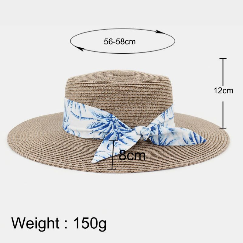 Kvinnor Solskydd Resor Strandsolhatt Elegant Bowknot Jazzhatt Platt Hatt Halmhatt