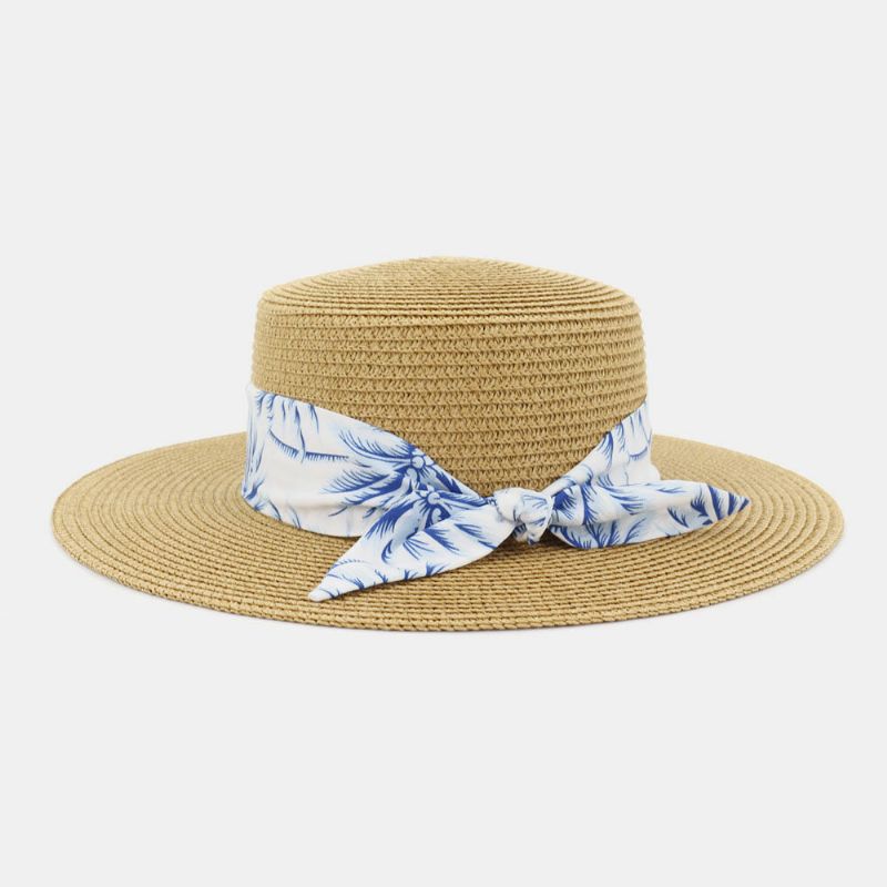 Kvinnor Solskydd Resor Strandsolhatt Elegant Bowknot Jazzhatt Platt Hatt Halmhatt