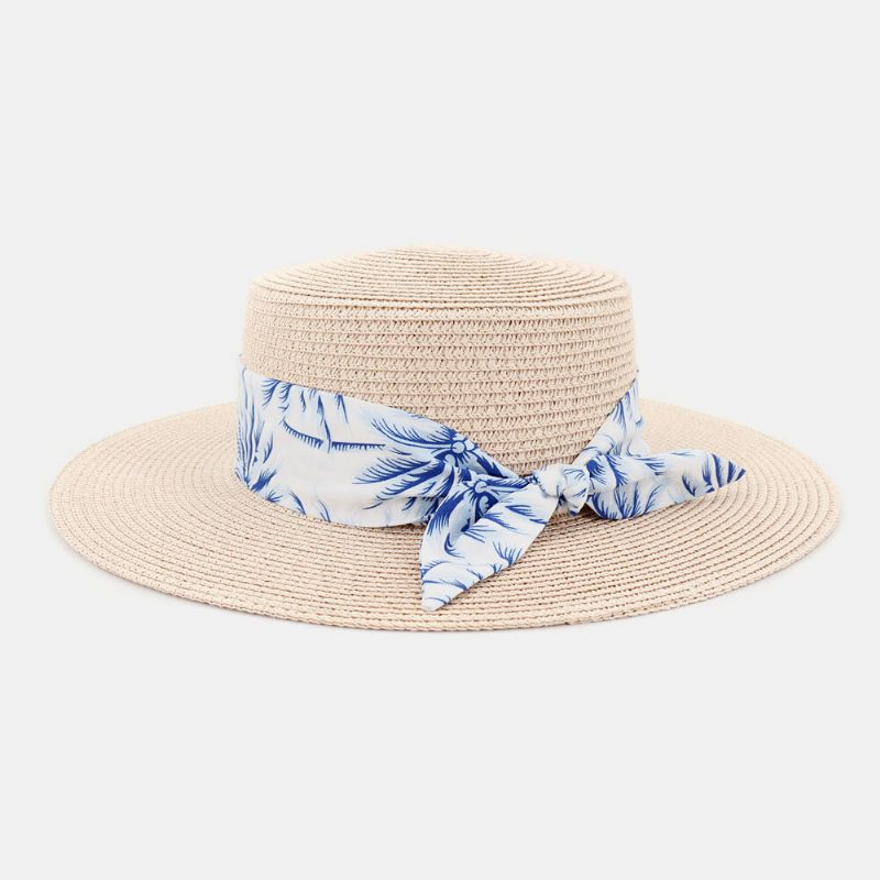 Kvinnor Solskydd Resor Strandsolhatt Elegant Bowknot Jazzhatt Platt Hatt Halmhatt