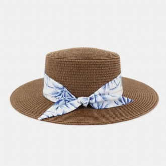 Kvinnor Solskydd Resor Strandsolhatt Elegant Bowknot Jazzhatt Platt Hatt Halmhatt