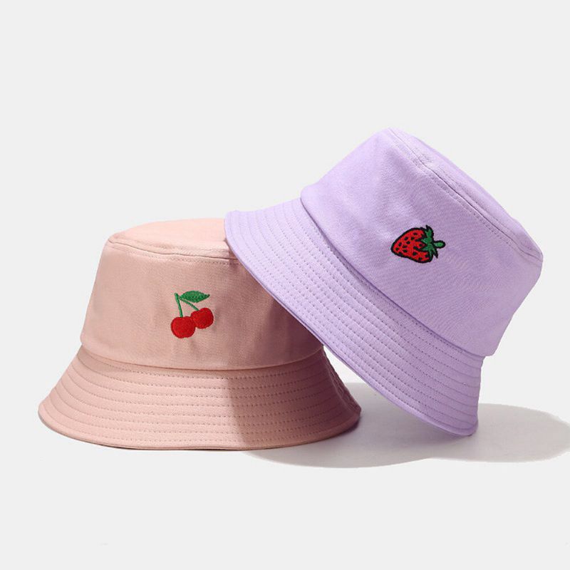 Kvinnor Sommar Uv-skydd Fruktmönster Broderi Casual Söt Visir Solhatt Bucket Hat