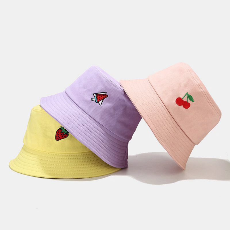 Kvinnor Sommar Uv-skydd Fruktmönster Broderi Casual Söt Visir Solhatt Bucket Hat