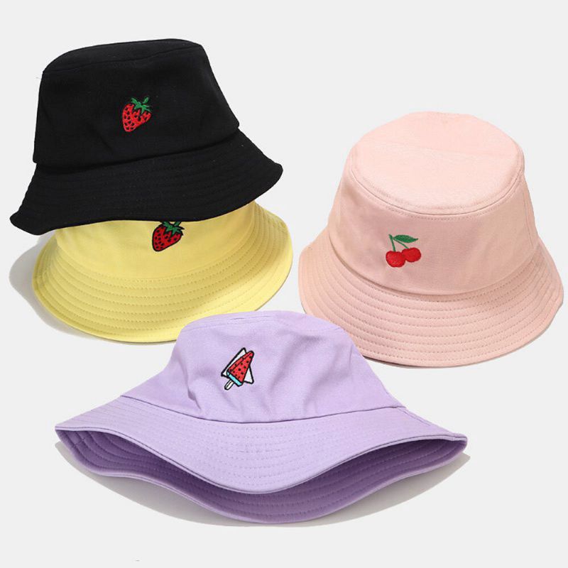 Kvinnor Sommar Uv-skydd Fruktmönster Broderi Casual Söt Visir Solhatt Bucket Hat