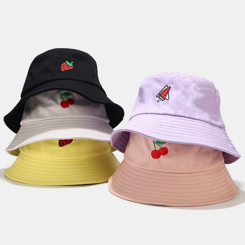 Kvinnor Sommar Uv-skydd Fruktmönster Broderi Casual Söt Visir Solhatt Bucket Hat