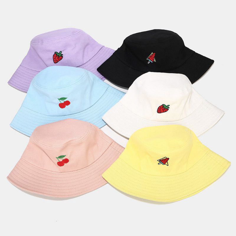 Kvinnor Sommar Uv-skydd Fruktmönster Broderi Casual Söt Visir Solhatt Bucket Hat