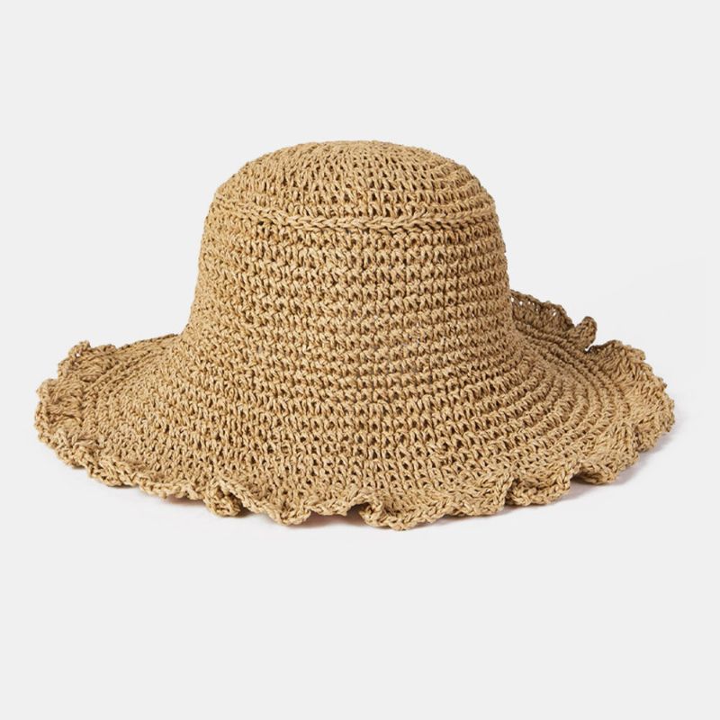 Kvinnor Svamp Kant Baksida Öppning Bowknot Stråhatt Sommar Solskydd Bucket Hat