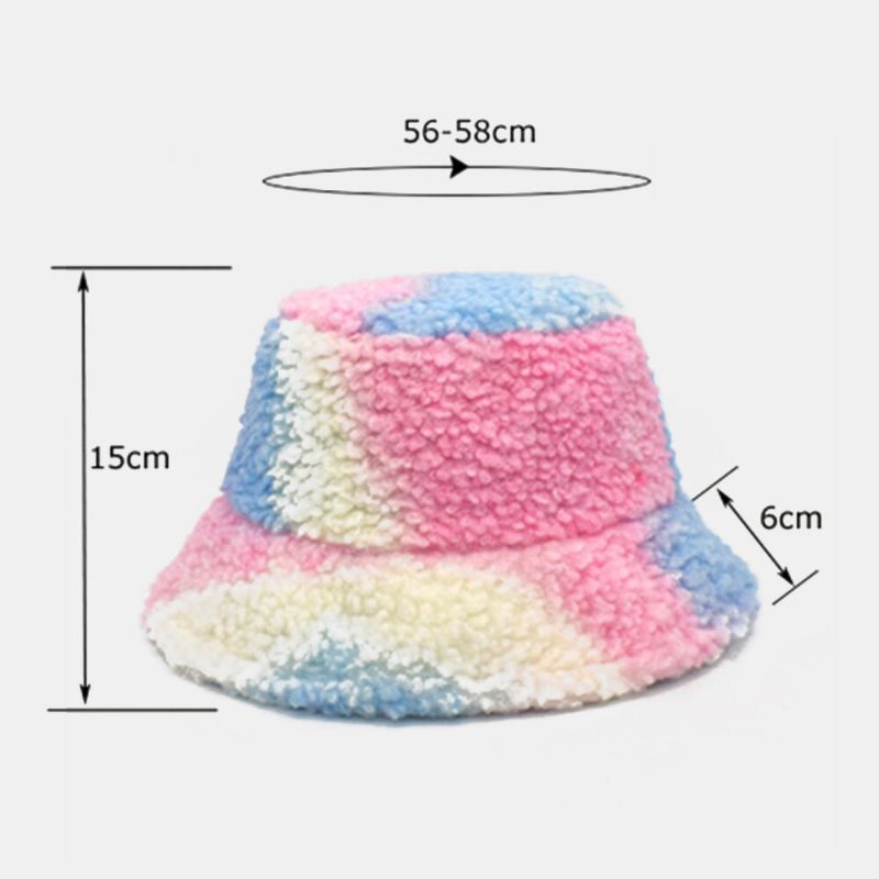 Kvinnor Tie-dye Mix Färg Lamm Hår Varm Casual Söt Bucket Hat