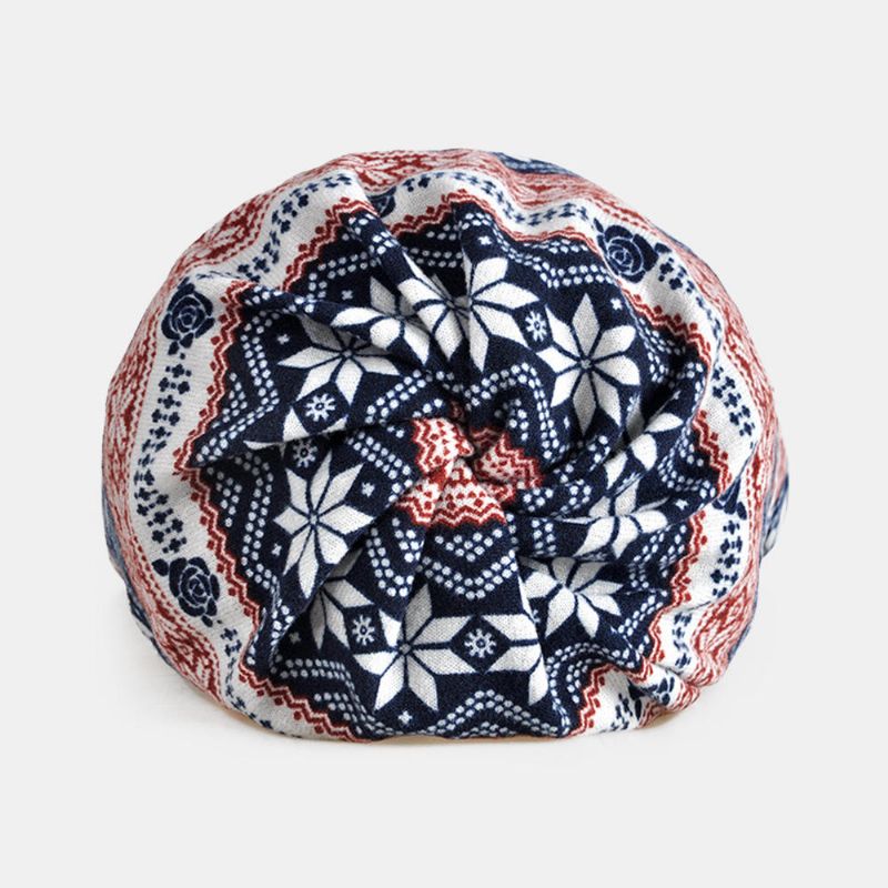 Kvinnor Vinter Bomull Snowflake Printing Beanie Cap