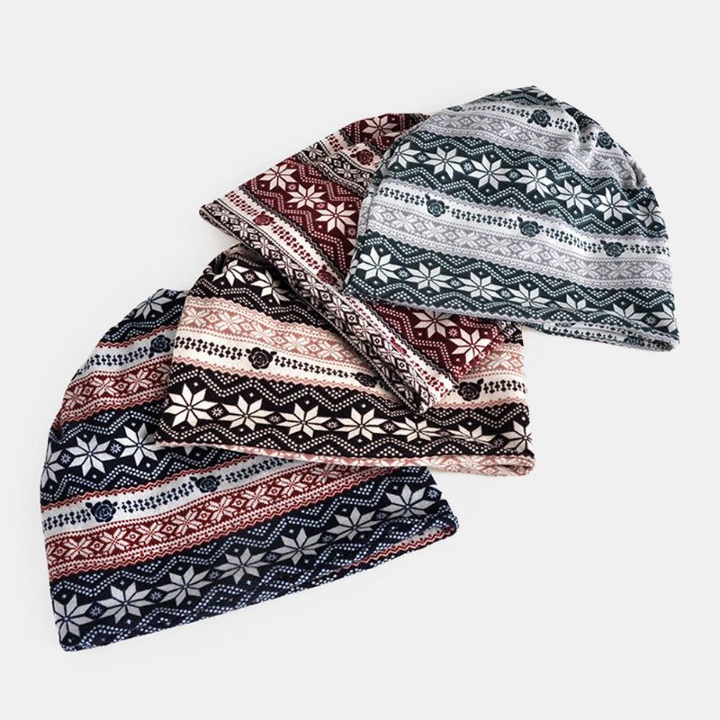 Kvinnor Vinter Bomull Snowflake Printing Beanie Cap