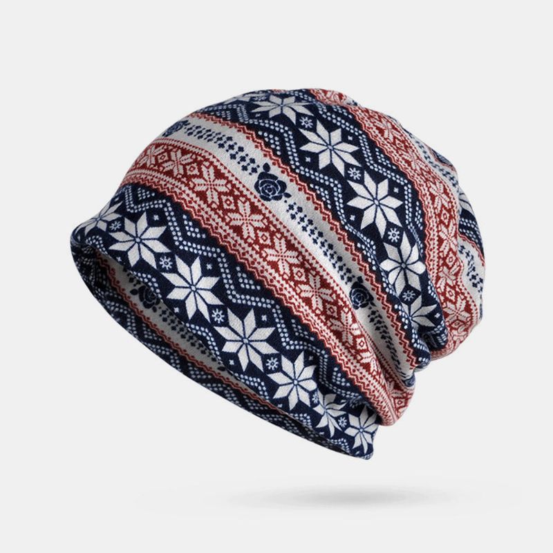 Kvinnor Vinter Bomull Snowflake Printing Beanie Cap