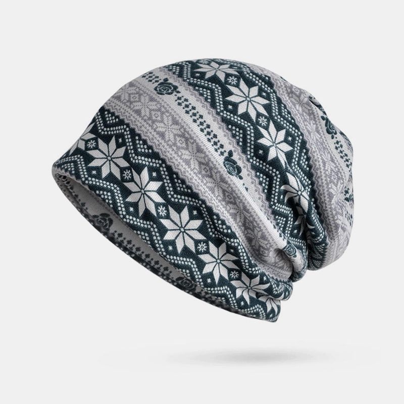 Kvinnor Vinter Bomull Snowflake Printing Beanie Cap