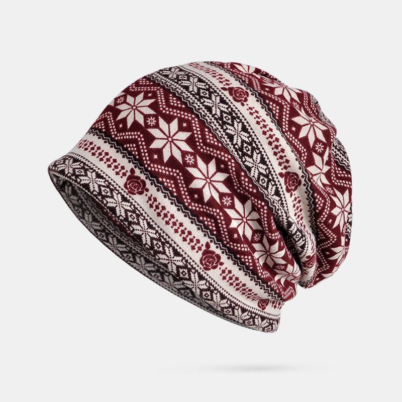 Kvinnor Vinter Bomull Snowflake Printing Beanie Cap