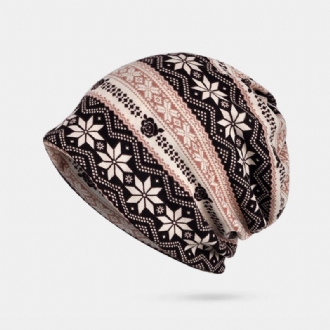 Kvinnor Vinter Bomull Snowflake Printing Beanie Cap