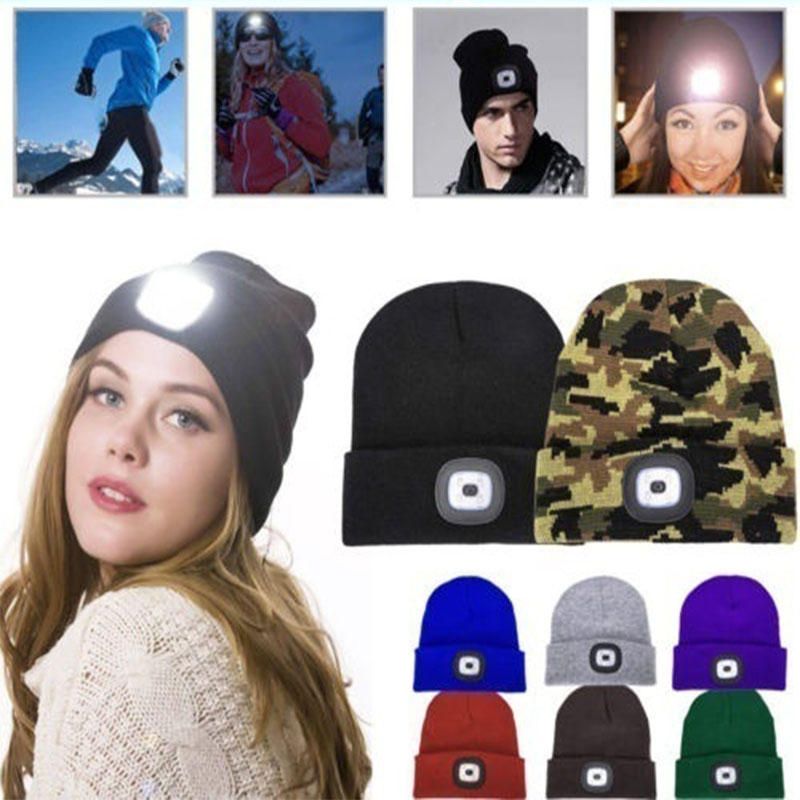 Led Light Beanie Hat Stickad Keps Jogging Nattvandring